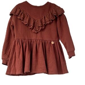 Angel & Rocket girls sz 4 eyelet ruffle trim sweatshirt dress coral pink cozy